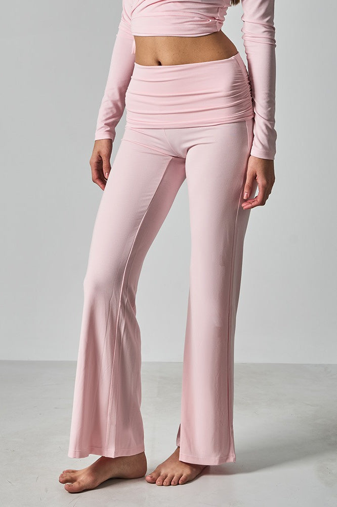 Solid Fitted Foldover Soft Pants