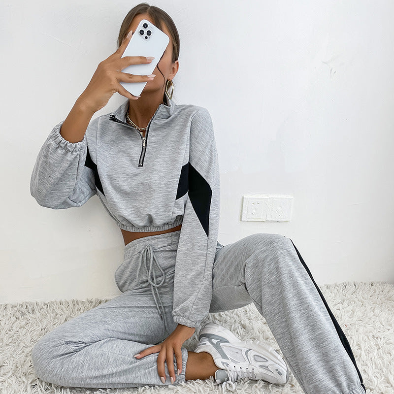 Natalia | Set of trousers and crop top with sweatshirt