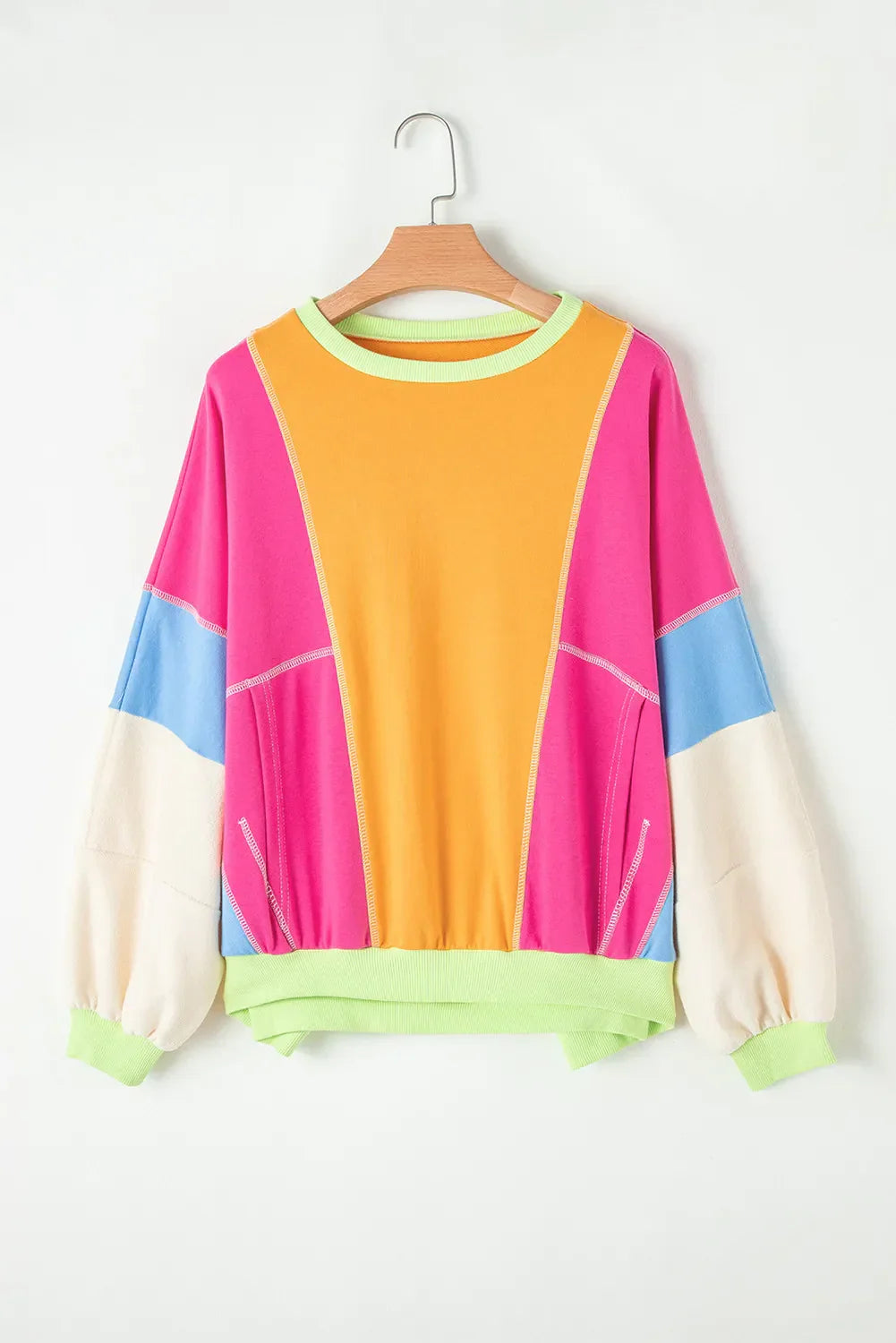 Claudette | Color block long sleeve crew neck top