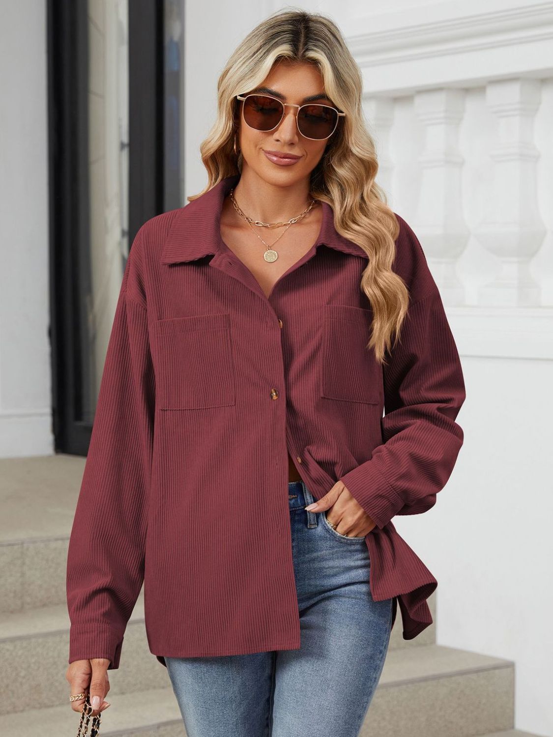Ines | Long-sleeved outerwear with a button placket and dropped shoulders