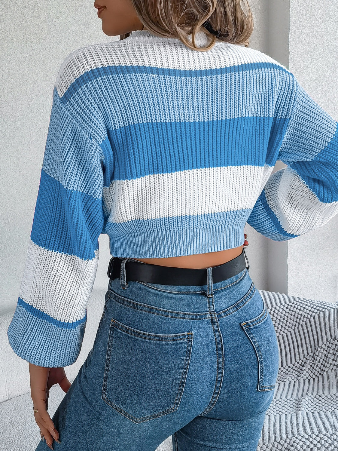 Magda | Cropped color block crew neck sweater