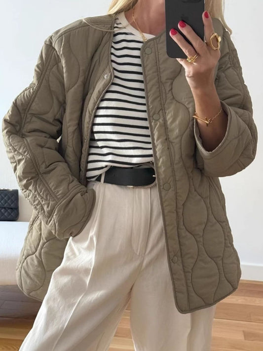 Nerea | Quilted winter coat with snap buttons and a crew neck