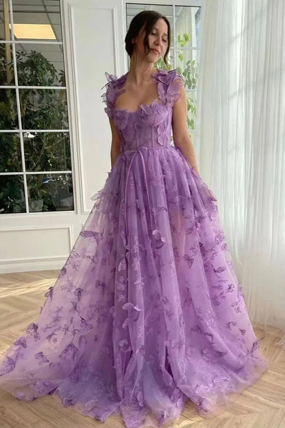 Sheer Tulle Spaghetti Strap High Slit Party Dress