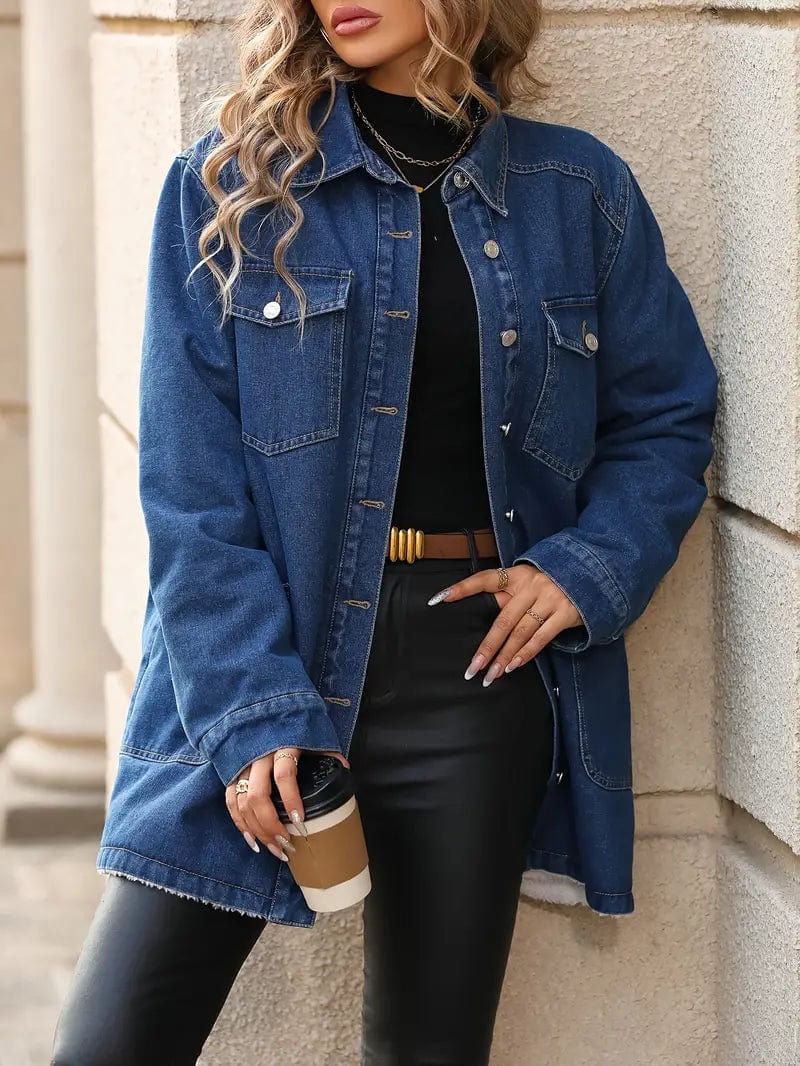 Carina | Mid-length fleece denim jacket