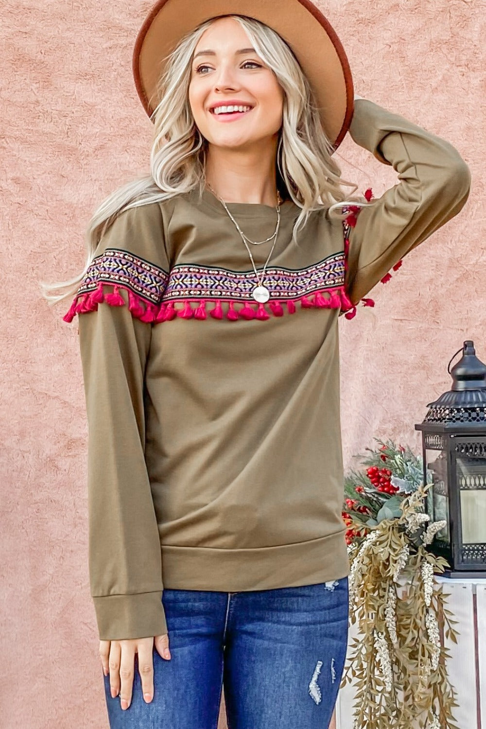 Magda | And the Why ethnic top with ribbon and tassel trim