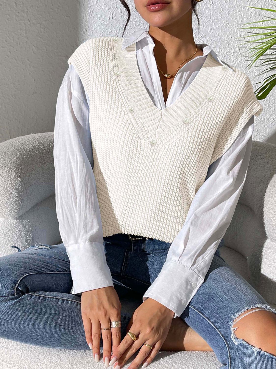Beatriz | Beaded V-neck sweater vest