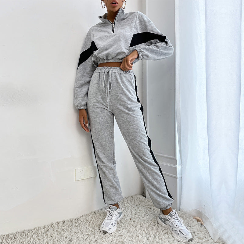 Natalia | Set of trousers and crop top with sweatshirt