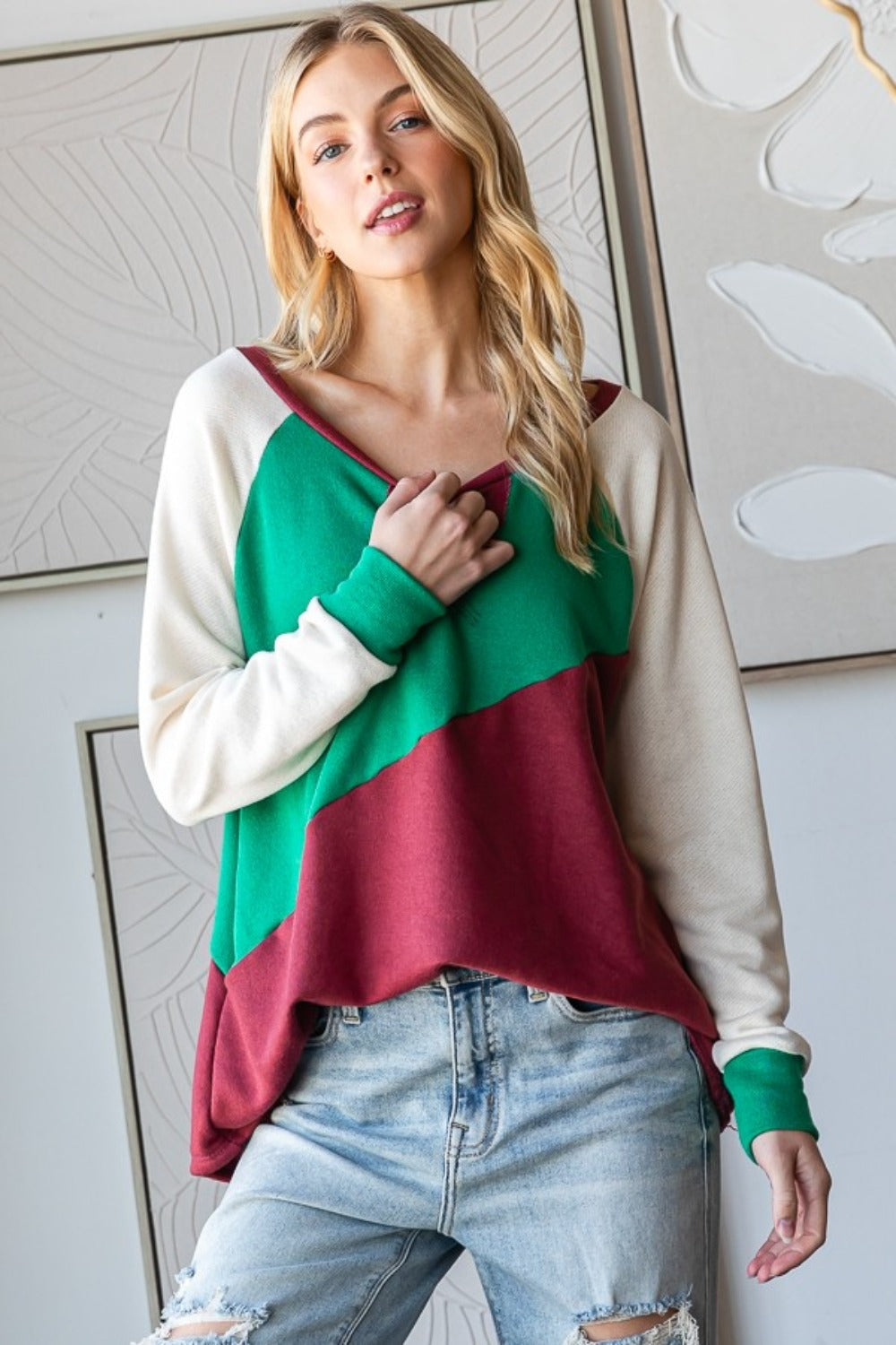 Patricia | HOPELY full size color block long sleeve t-shirt