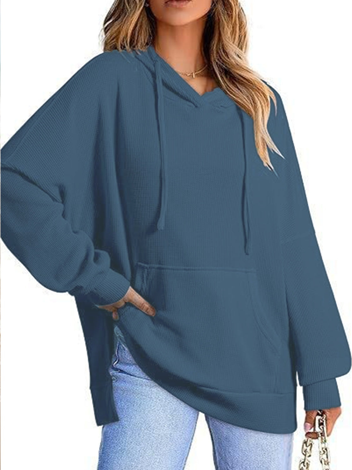 Eleonora | Long sleeve hoodie with drawstring and slit