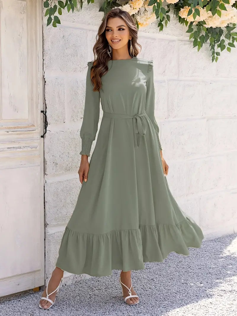 Elvia® | Women'S Belted And Flounced Maxi Dress