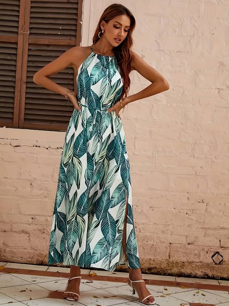 Jocelyn® | Halterneck Beach Dress With Leaf Pattern