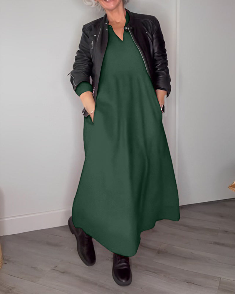 Xaviera | Elegant long dress with V-neck and pockets