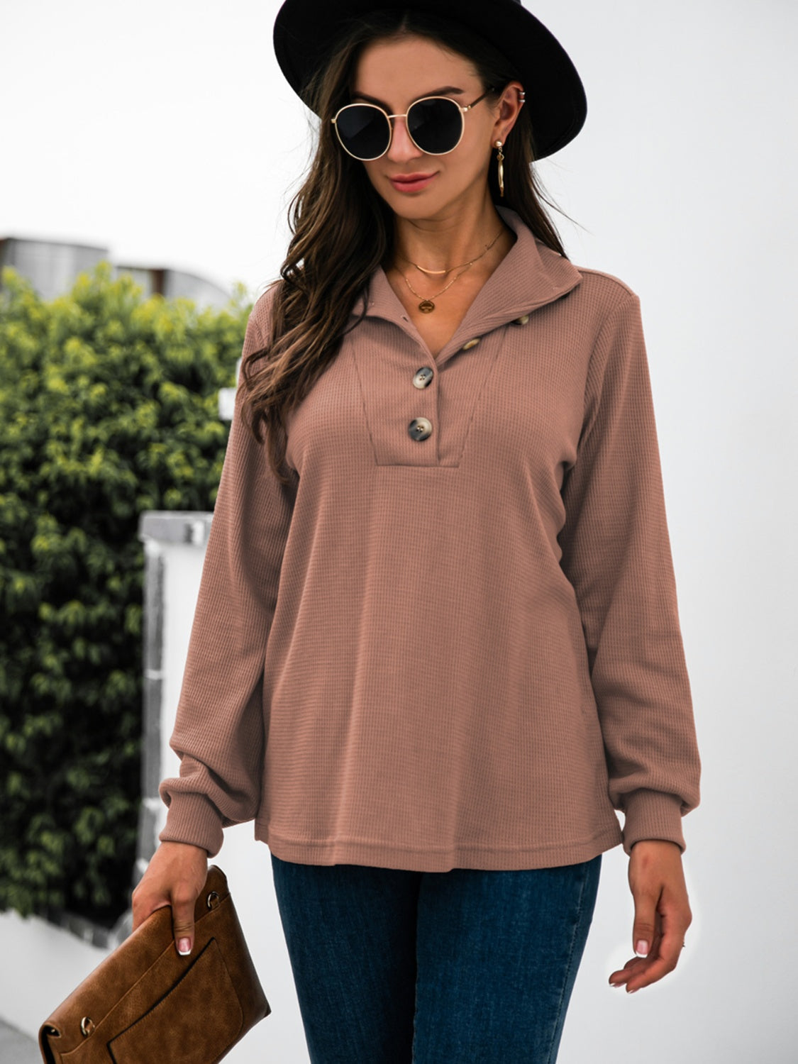 Renee | Half button t-shirt with long sleeves