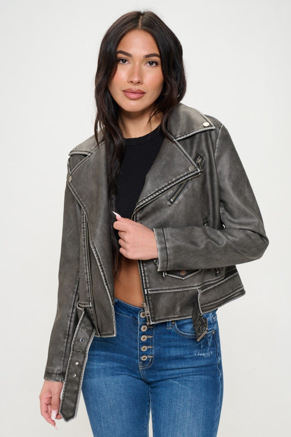 Mareike | Biker jacket with zip and belt