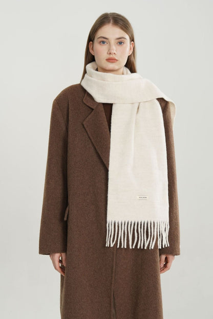 Wool Blend Minimalist Solid Woven Fringed Scarf