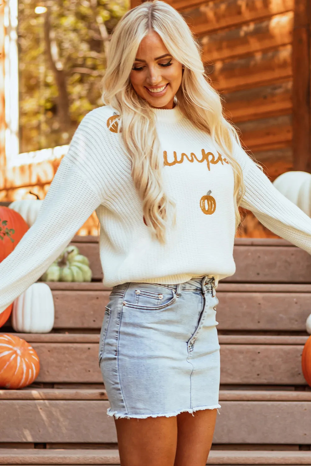 Hildegard | Long-sleeved sweater with pumpkin embroidery