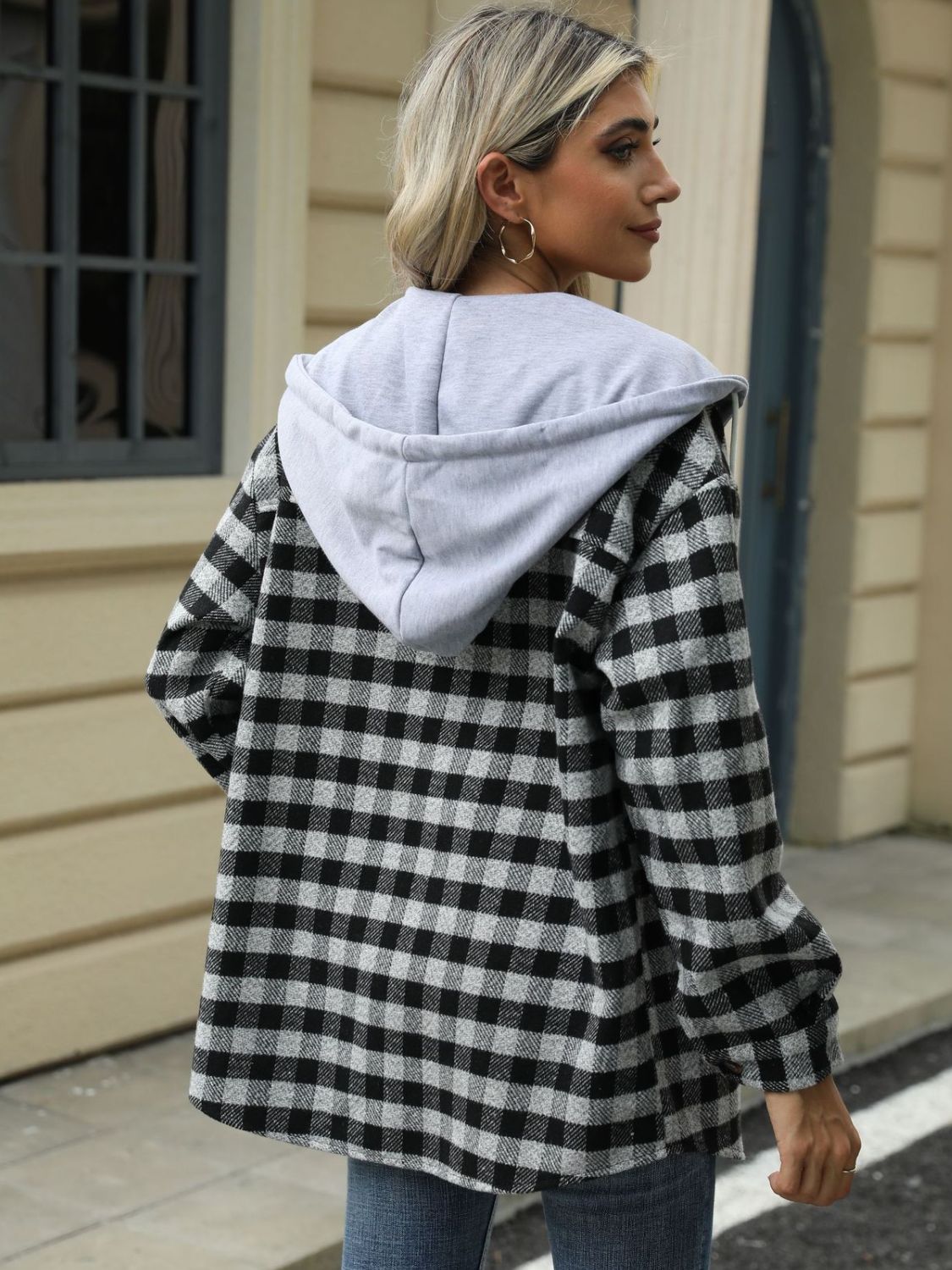 Ramona | Checked drawstring hooded jacket with long sleeves