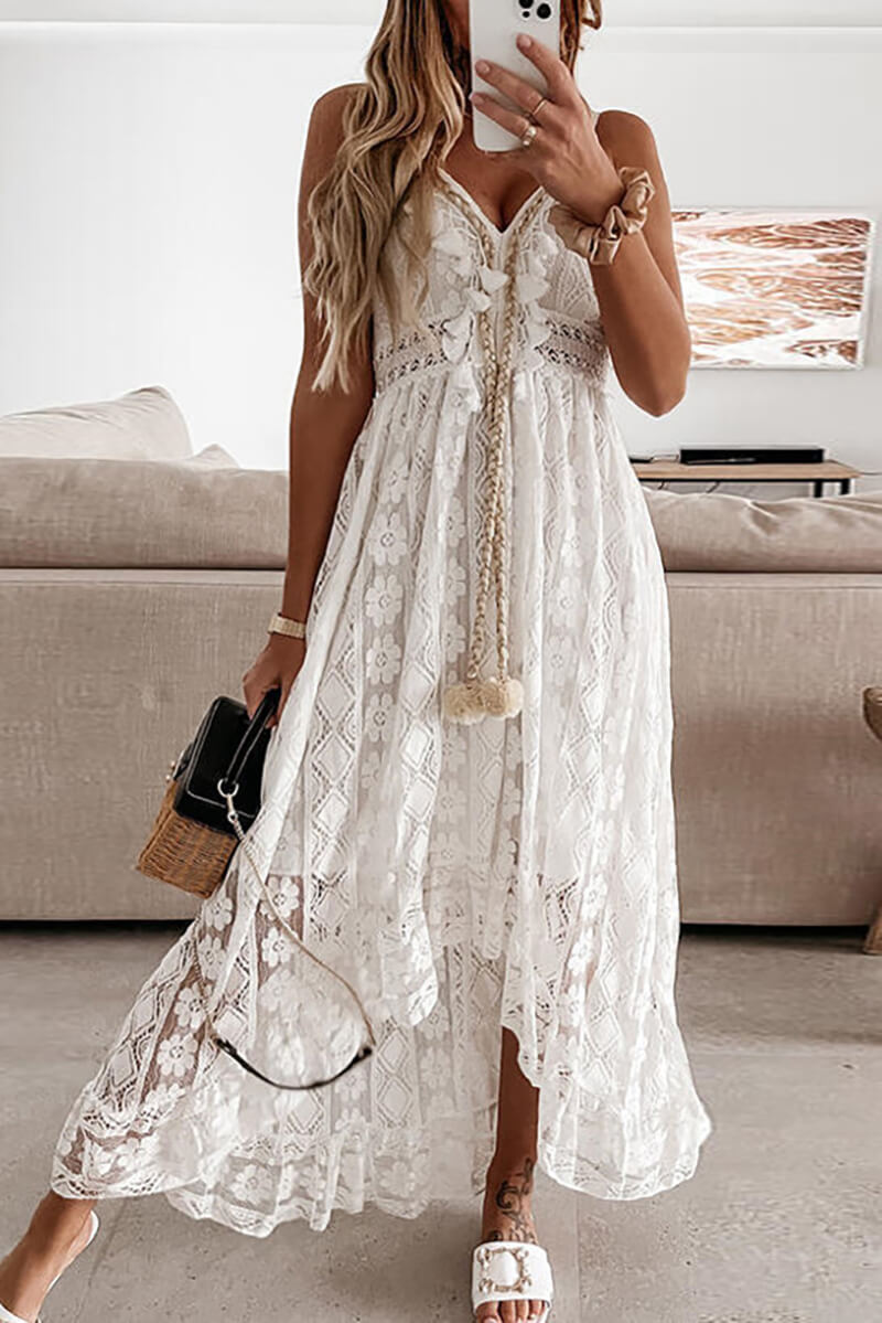 Mandy® | Lace And Ruffle Mullet Midi Dress