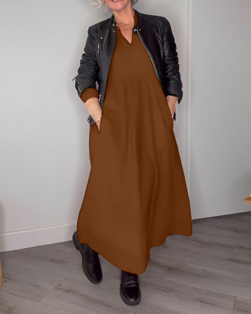 Xaviera | Elegant long dress with V-neck and pockets