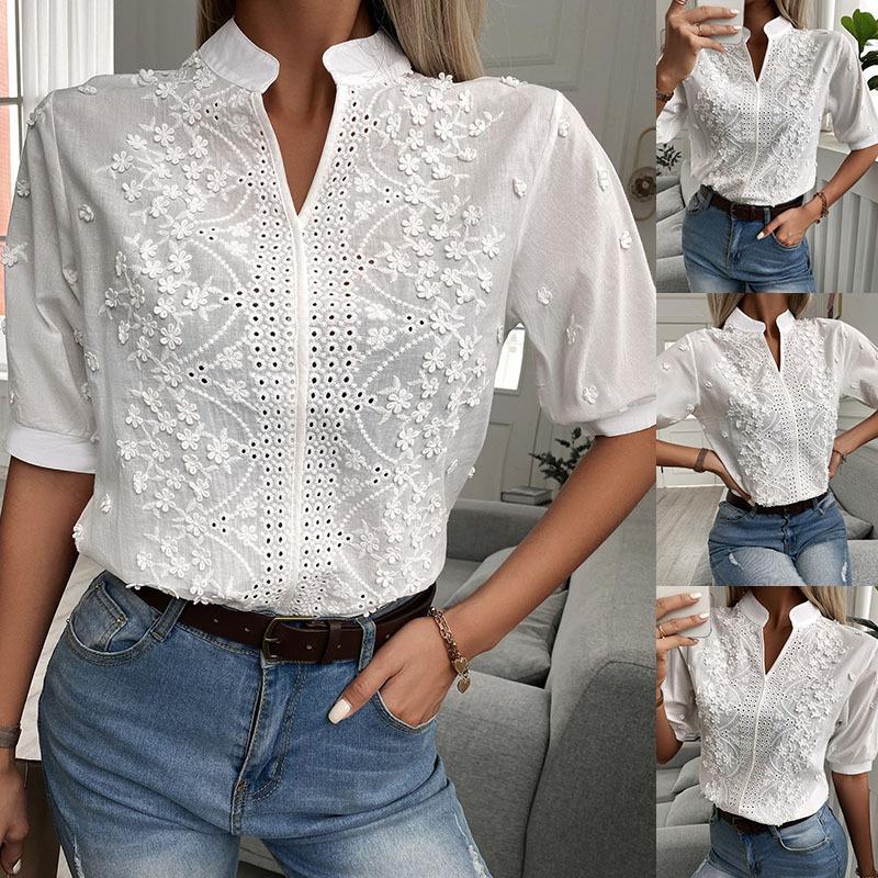 Angetrude® | Women'S Lace Blouse With High Neckline And V-Neck