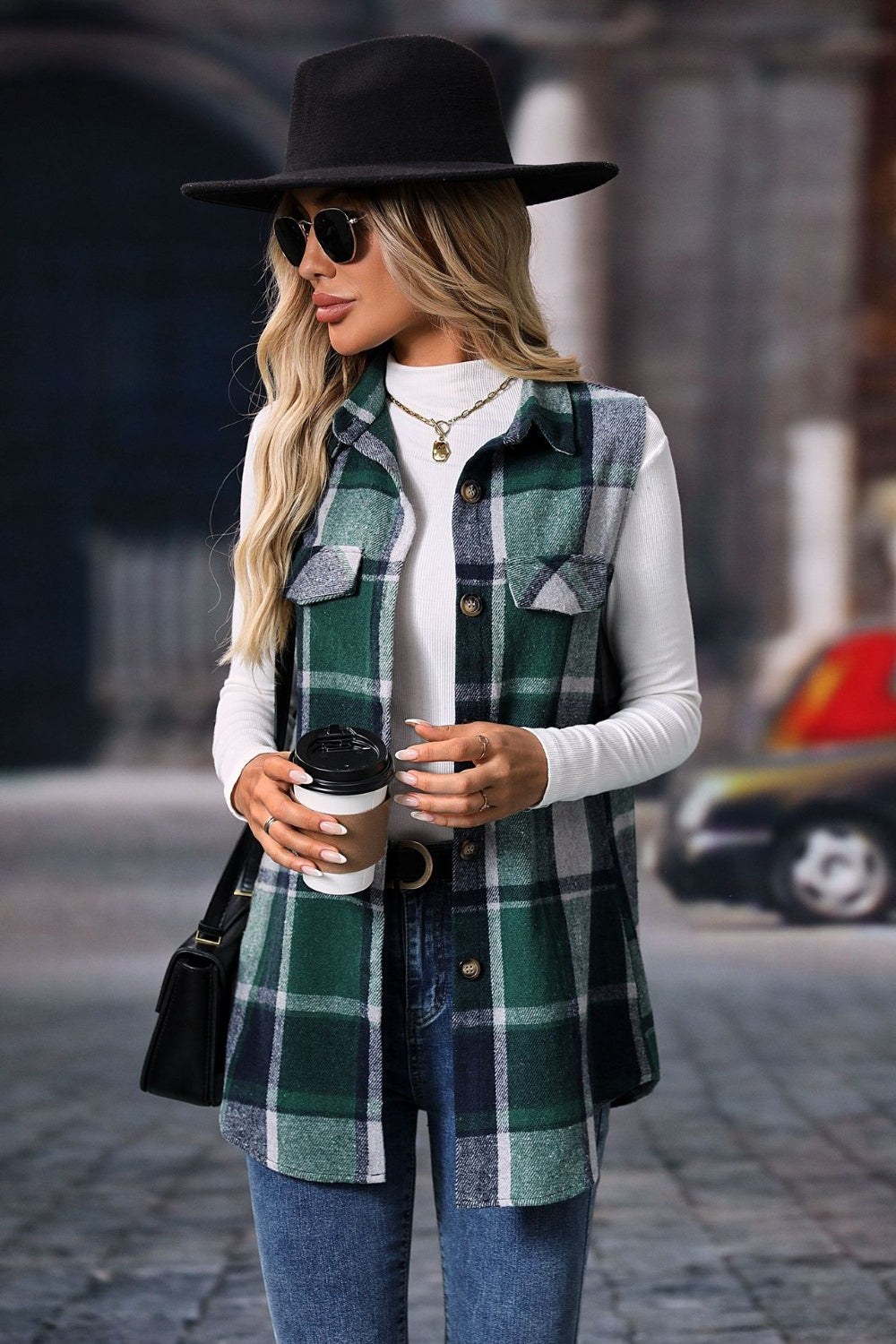 Olivia | Checked vest coat with buttons