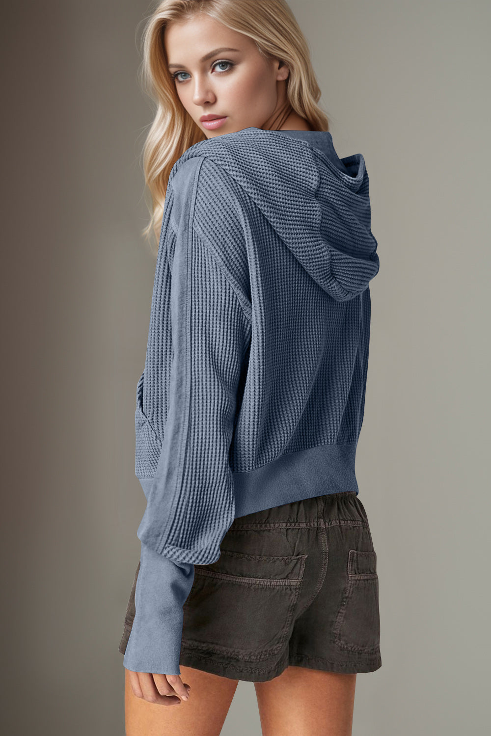Elsa | Double Take waffle knit long sleeve zip hoodie