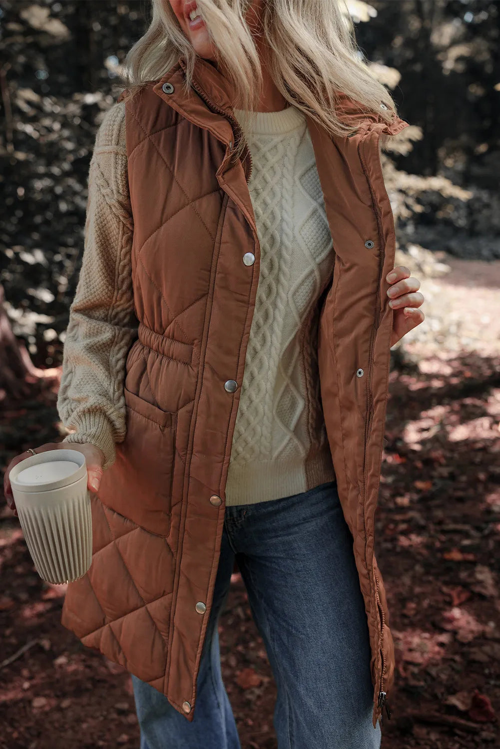 Silvia | Vest coat with zipper and buttons and pockets