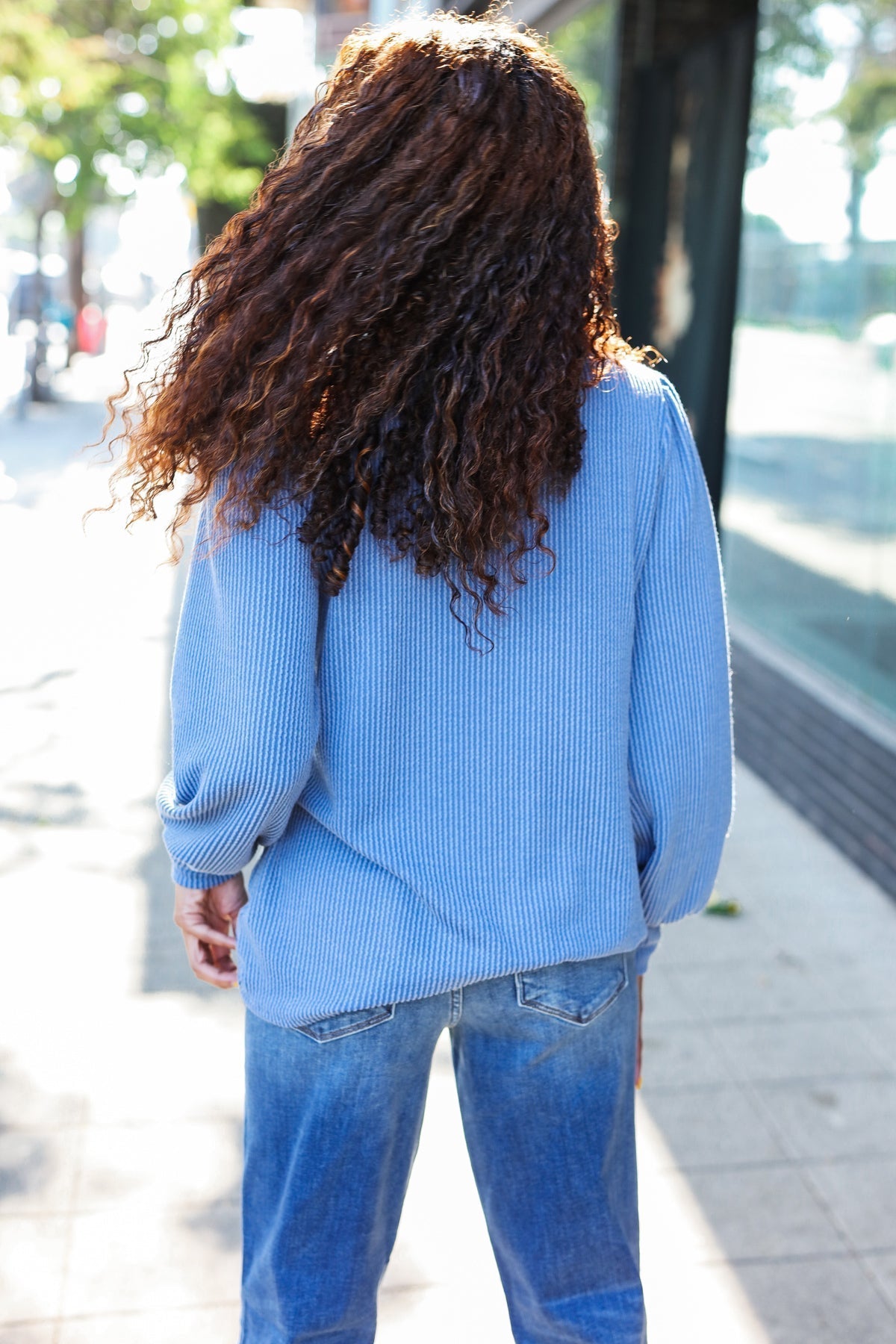 Greta | Everyday Vintage Denim Rib Mineral Wash Long Sleeve Top