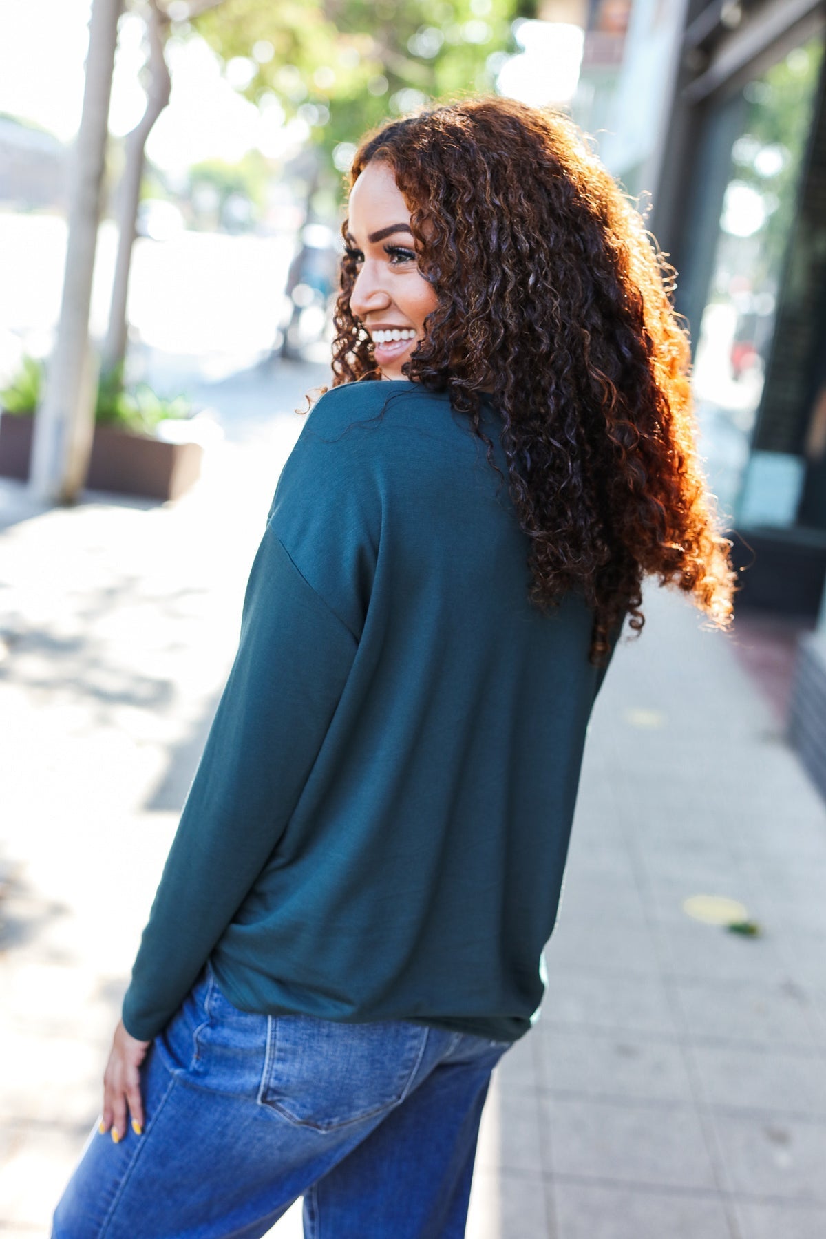 Tereza | Game Day Forest Green Sequin Terry Top with Football Patch
