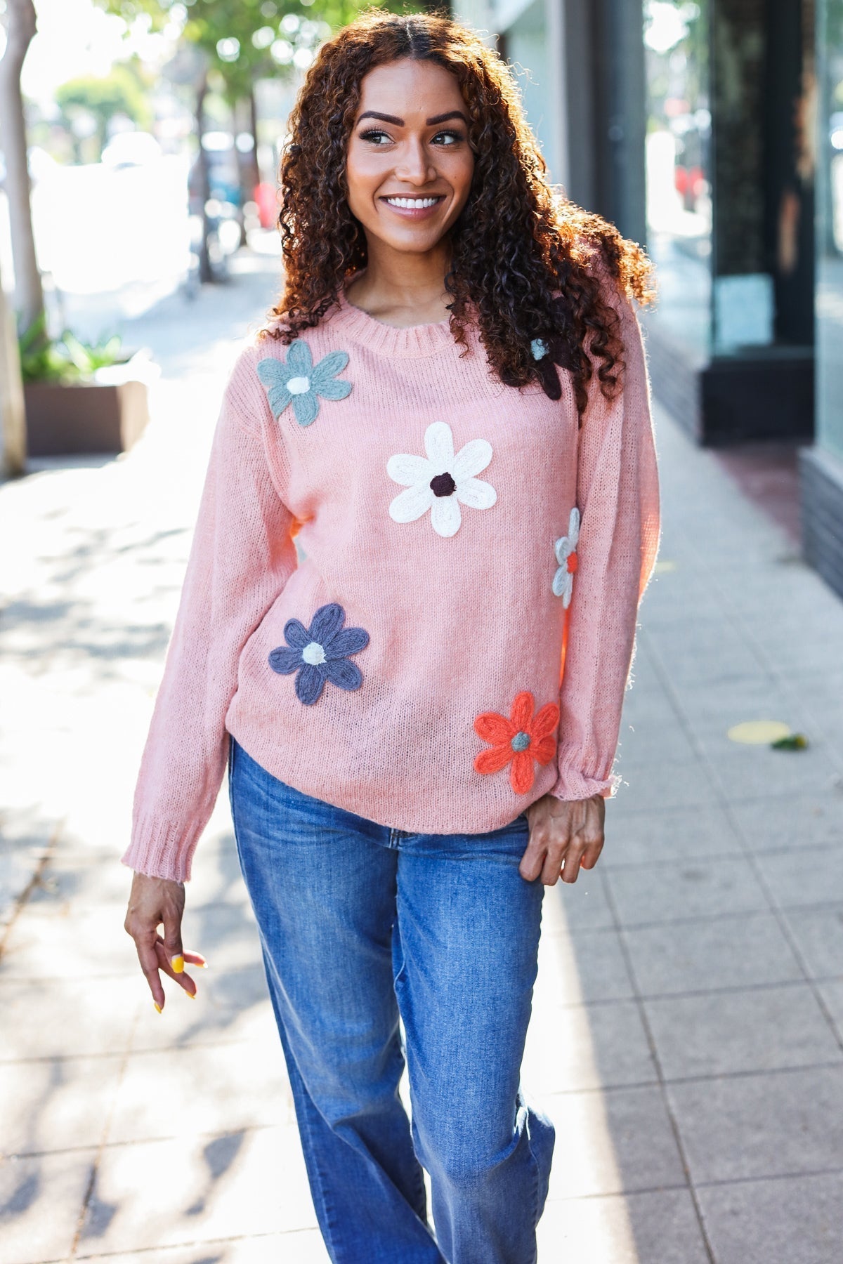 Tatjana | Eyes On You oversized knit sweater with terracotta flower patch
