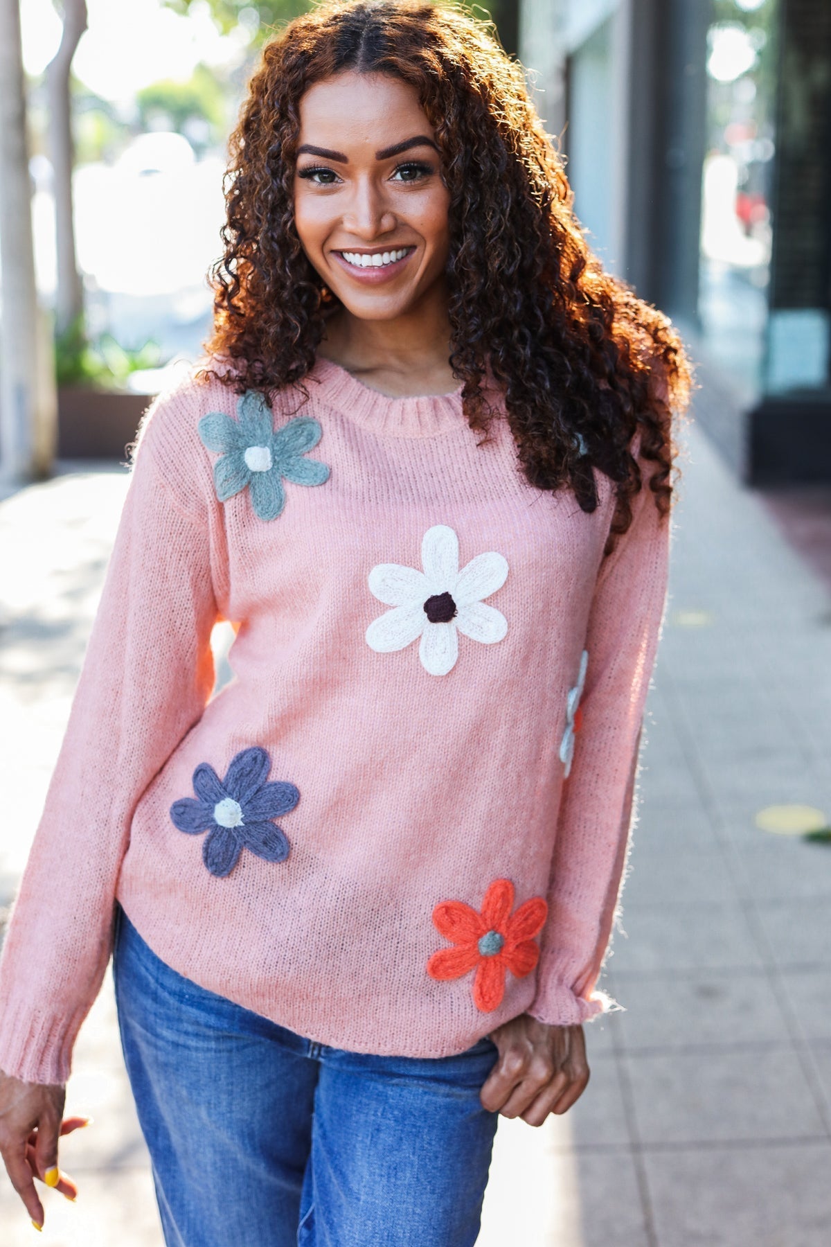 Tatjana | Eyes On You oversized knit sweater with terracotta flower patch