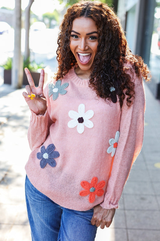 Tatjana | Eyes On You oversized knit sweater with terracotta flower patch