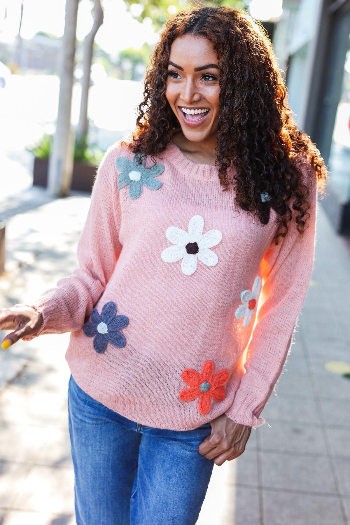 Tatjana | Eyes On You oversized knit sweater with terracotta flower patch
