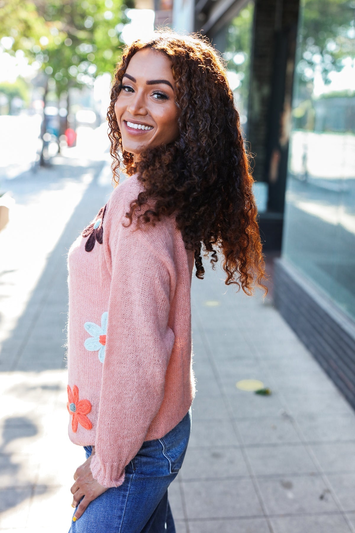 Tatjana | Eyes On You oversized knit sweater with terracotta flower patch
