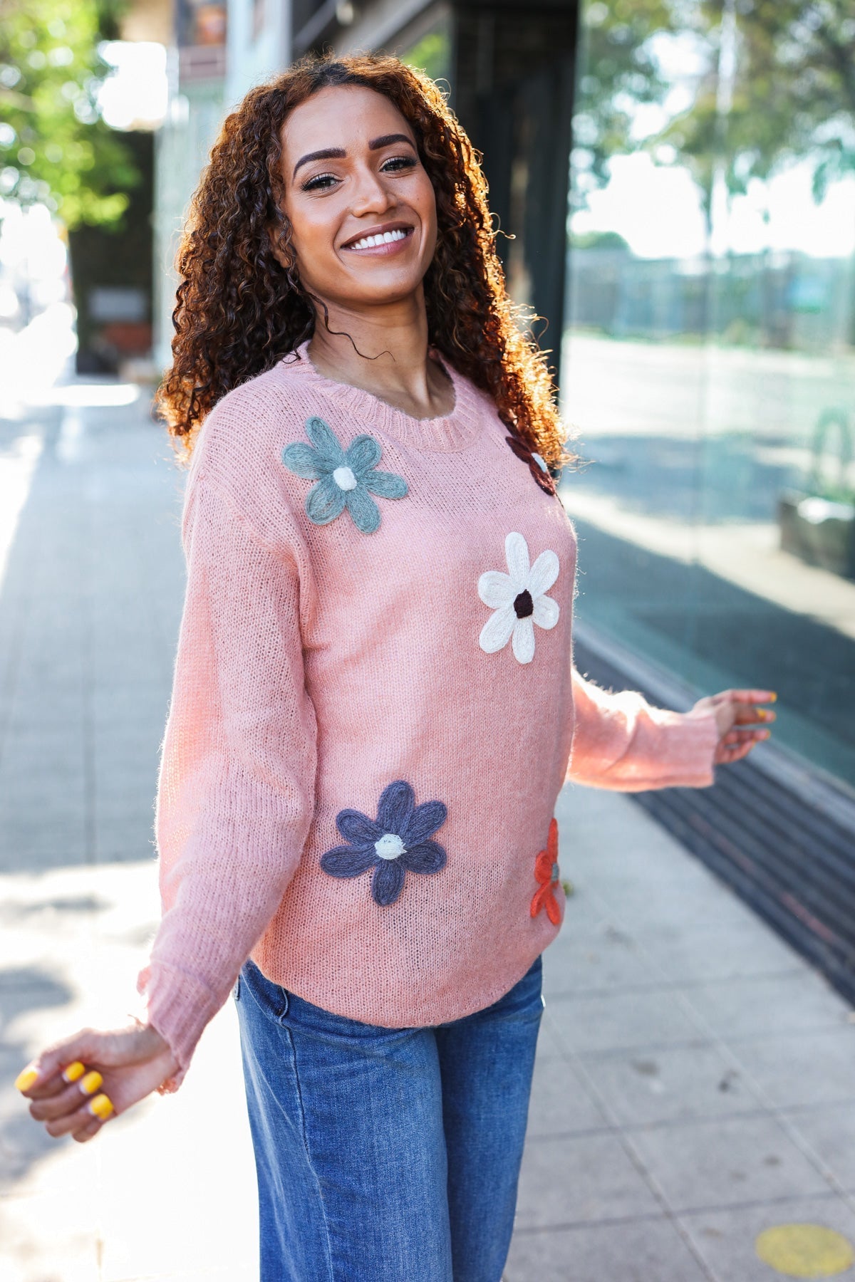 Tatjana | Eyes On You oversized knit sweater with terracotta flower patch