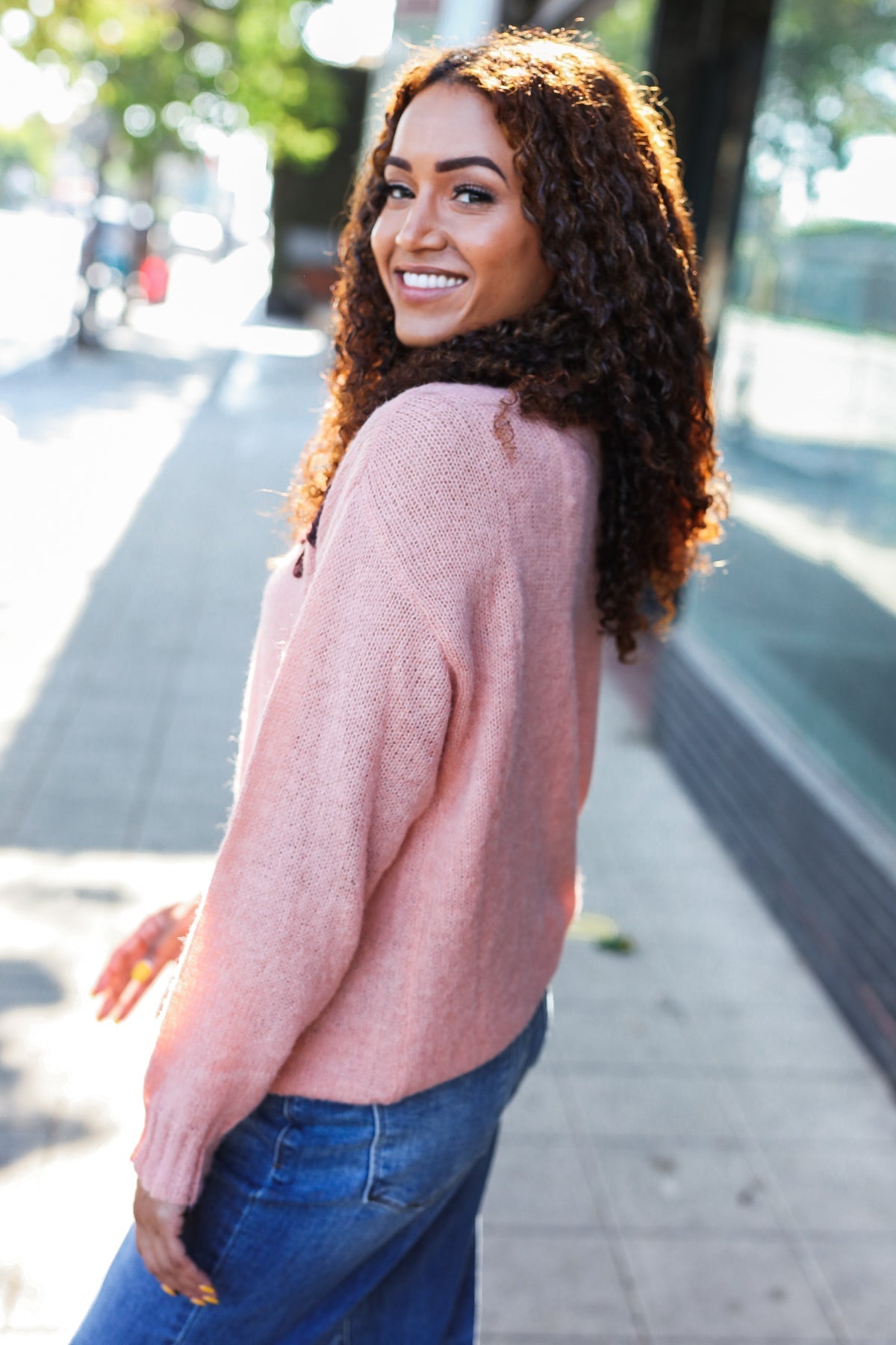 Tatjana | Eyes On You oversized knit sweater with terracotta flower patch