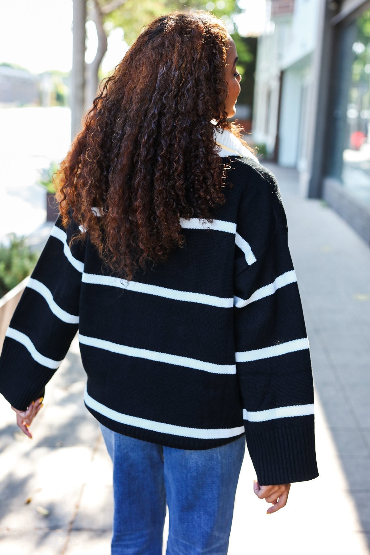 Katja | Fall For You black stripe oversized notched collar sweater