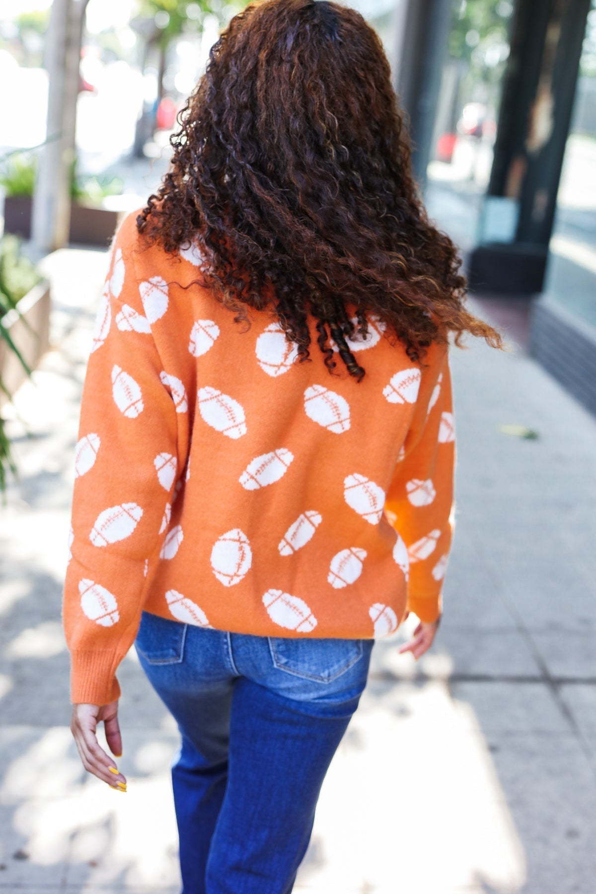 Stefania | Game Day Orange Football Print Jacquard Knit Jumper
