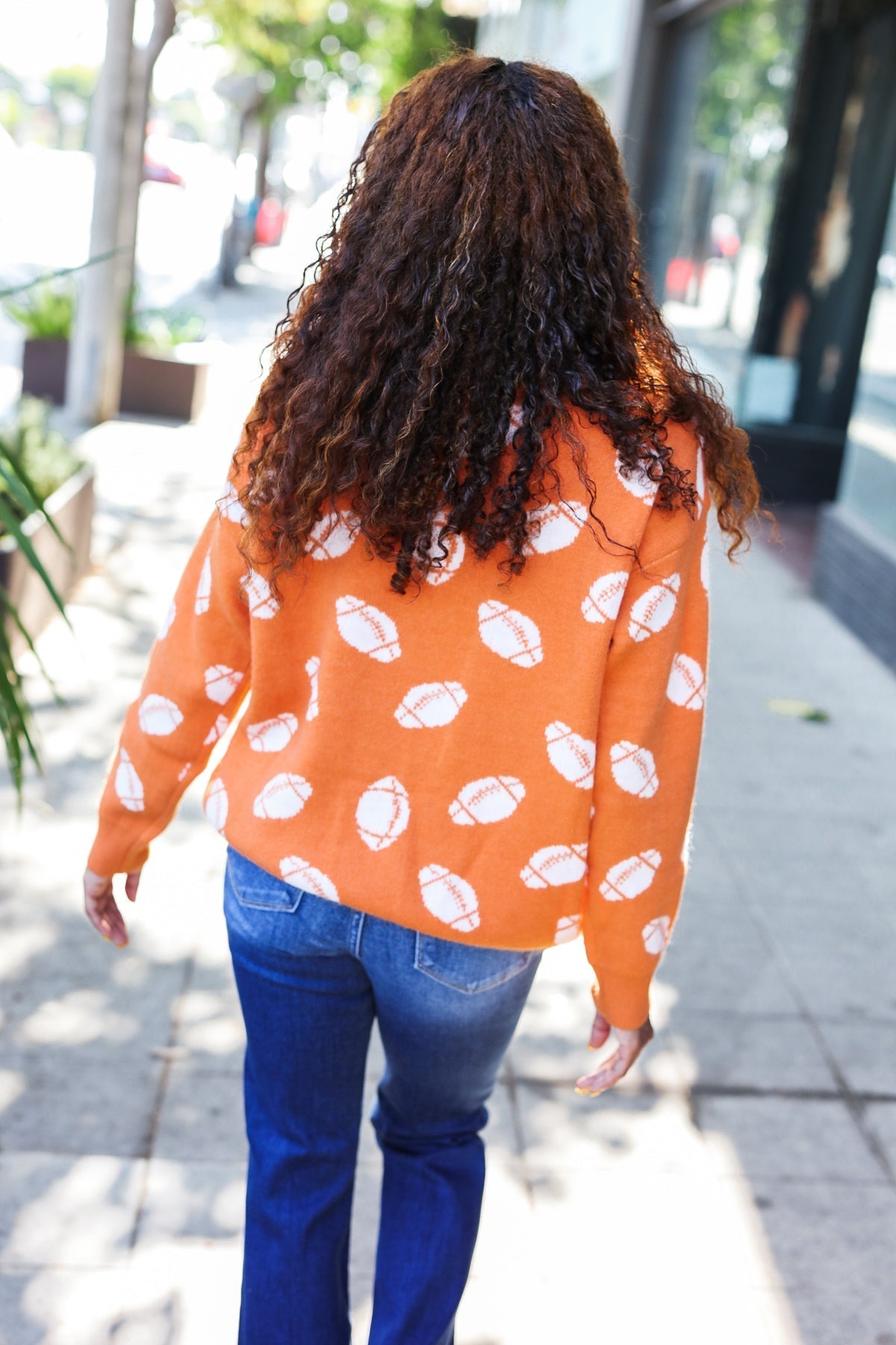 Stefania | Game Day Orange Football Print Jacquard Knit Jumper