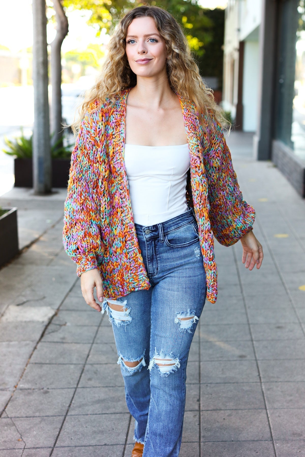Susana | Be your best openwork multi-colored chunky knit cardigan