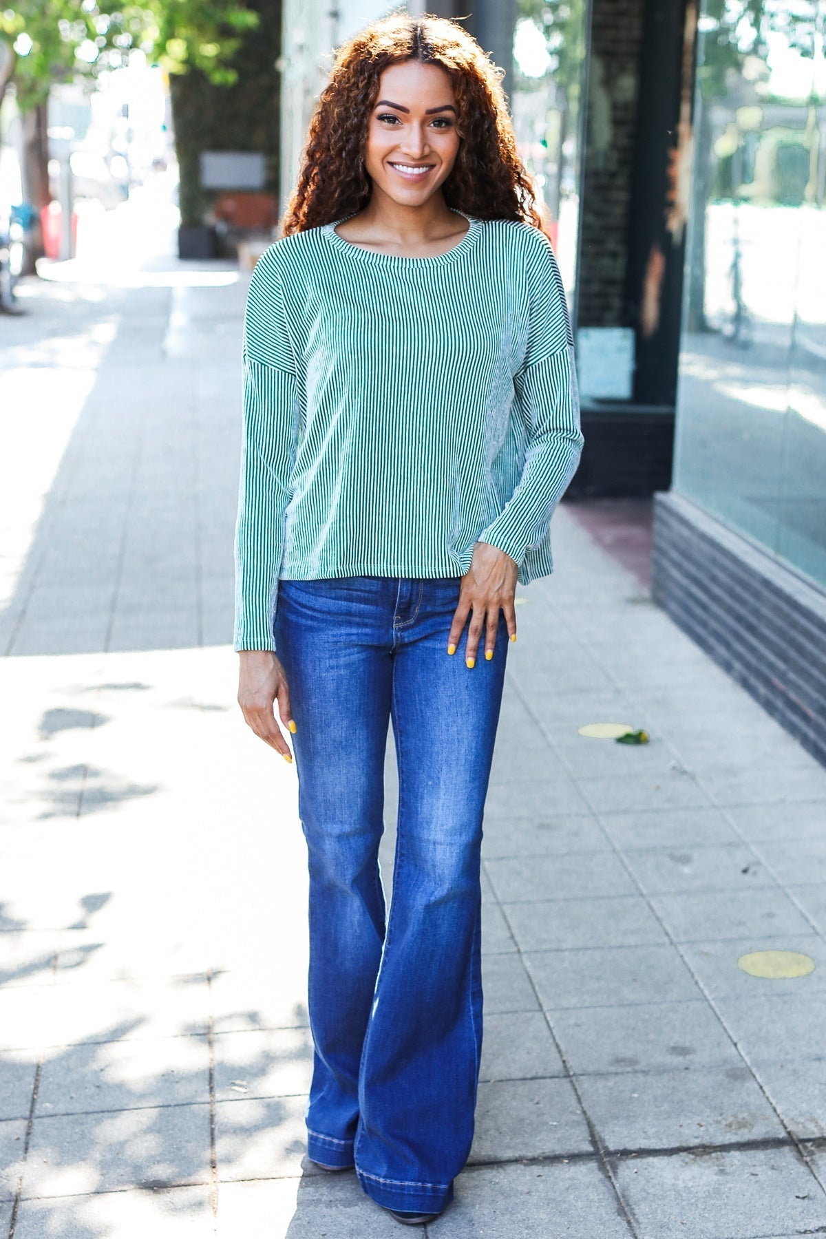 Francisca | Hello beautiful green ribbed dolman crop top
