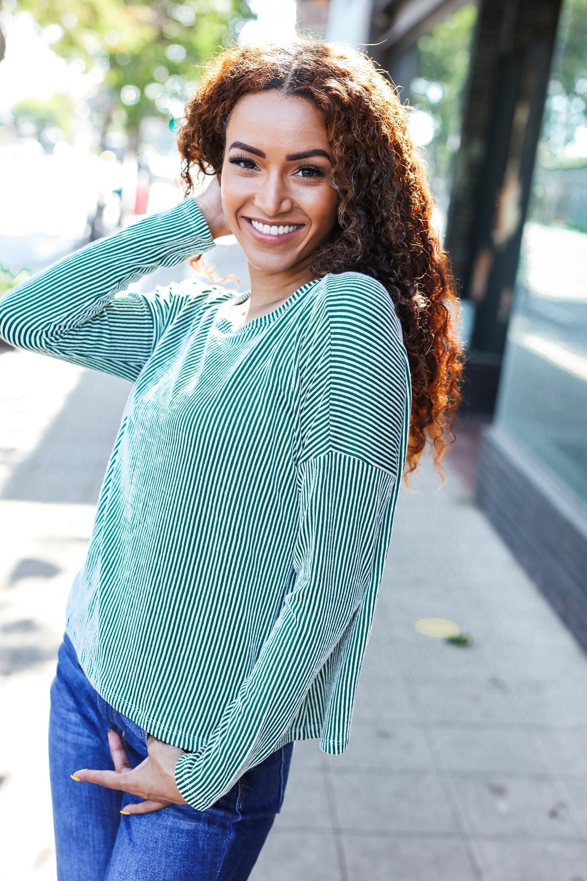 Francisca | Hello beautiful green ribbed dolman crop top