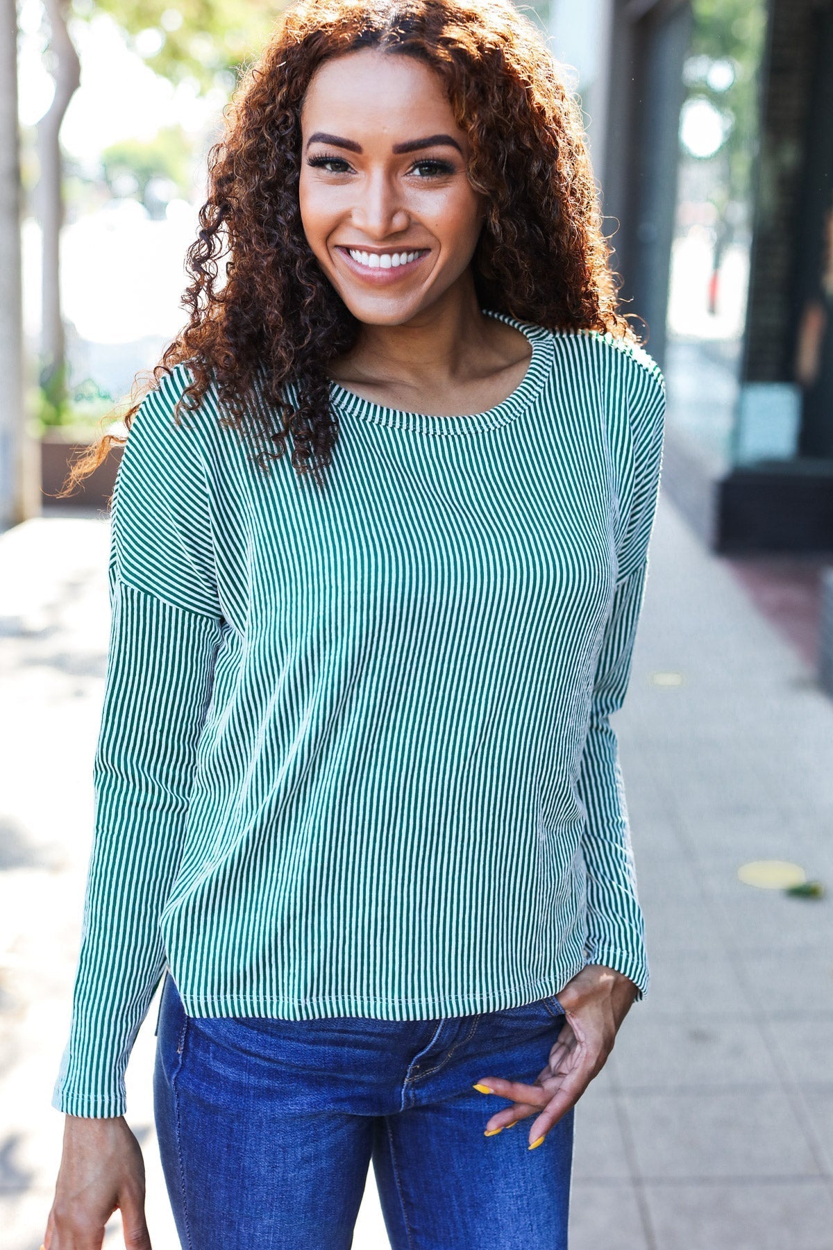 Francisca | Hello beautiful green ribbed dolman crop top