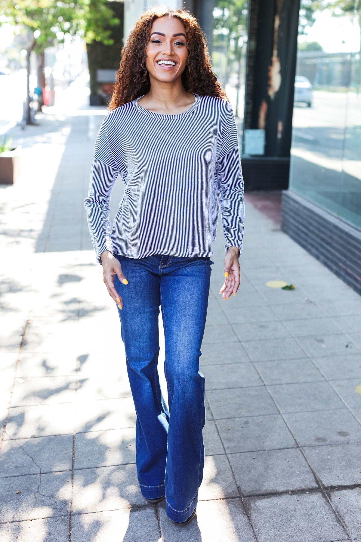Bettina | Hello beautiful blue ribbed dolman sweater top