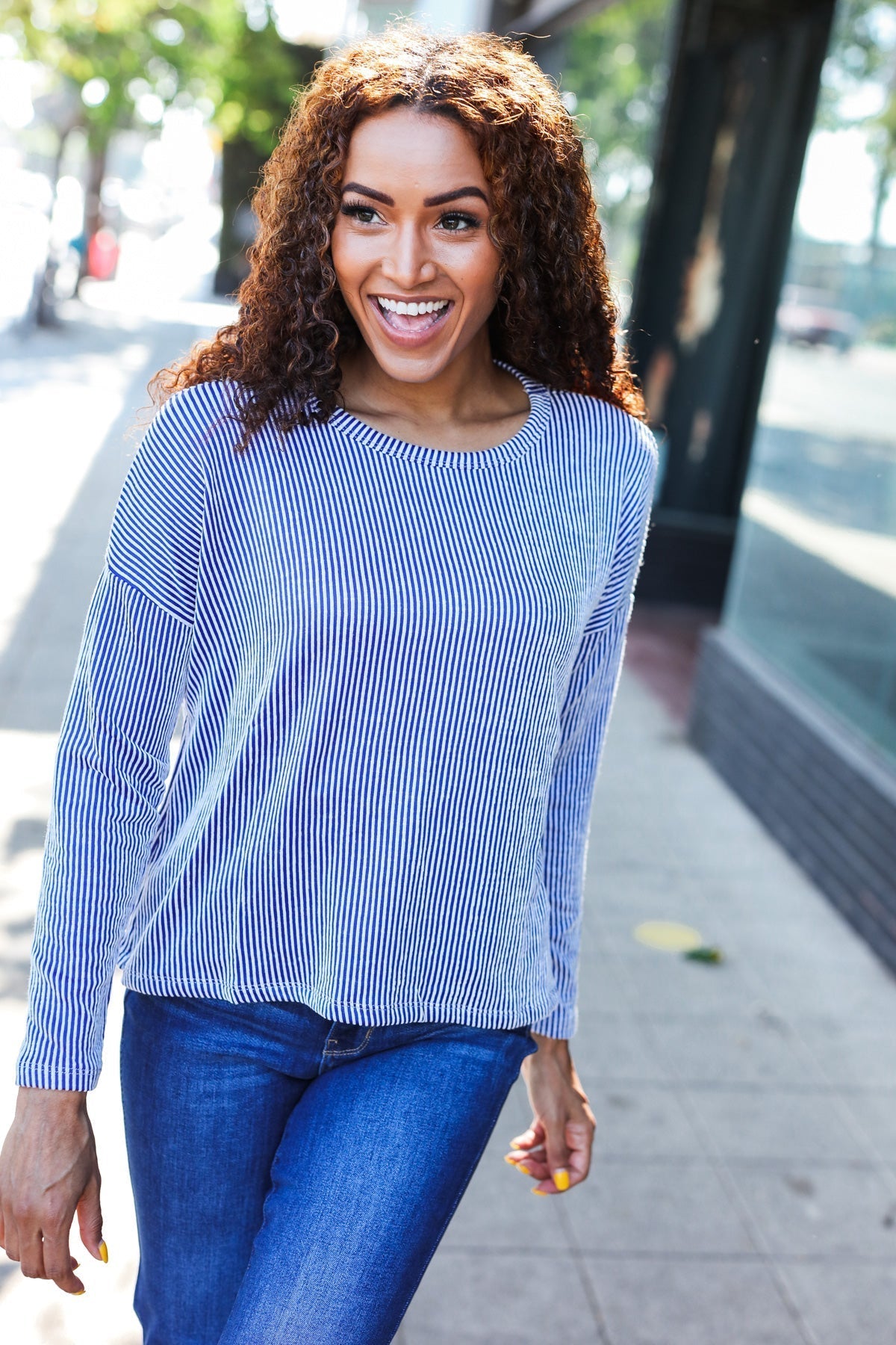 Bettina | Hello beautiful blue ribbed dolman sweater top