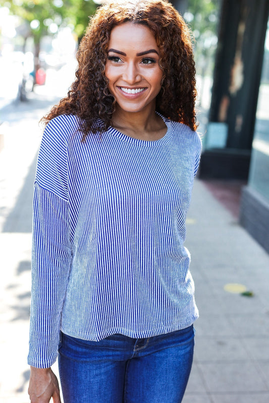 Bettina | Hello beautiful blue ribbed dolman sweater top