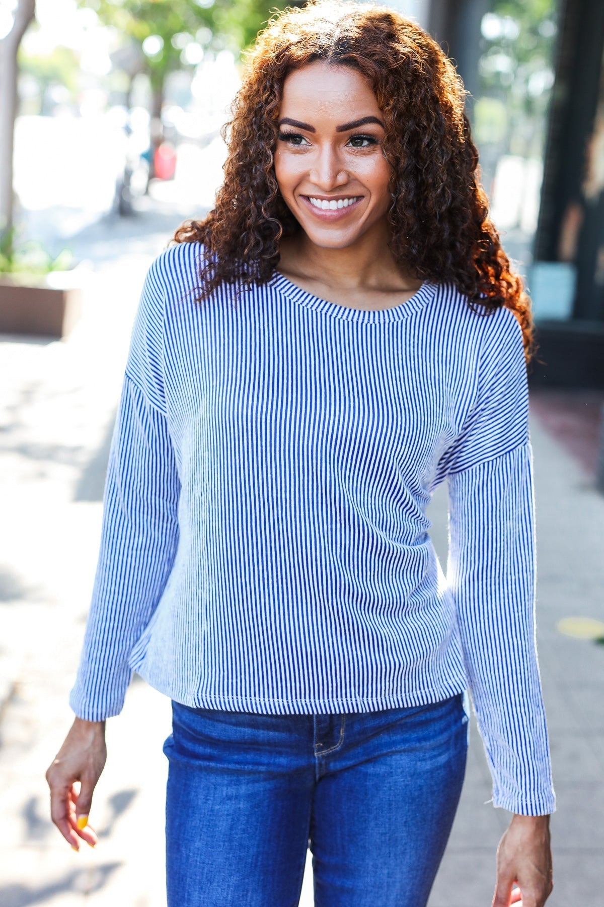 Bettina | Hello beautiful blue ribbed dolman sweater top