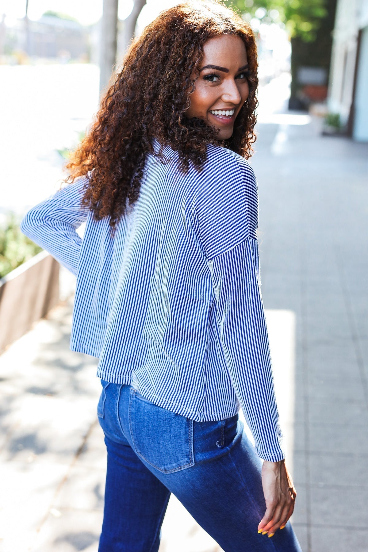Bettina | Hello beautiful blue ribbed dolman sweater top