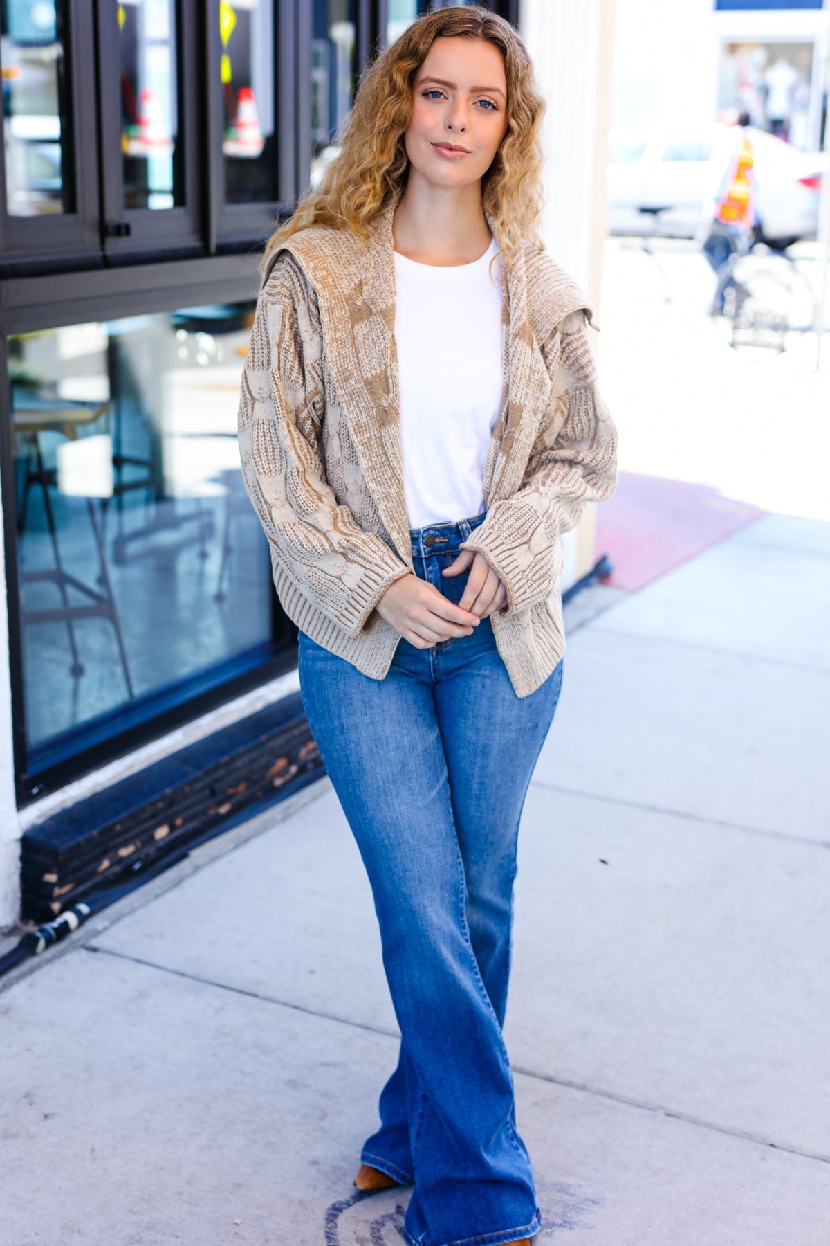 Odette | Autumn Vibes Taupe structured cable knit cardigan with collar