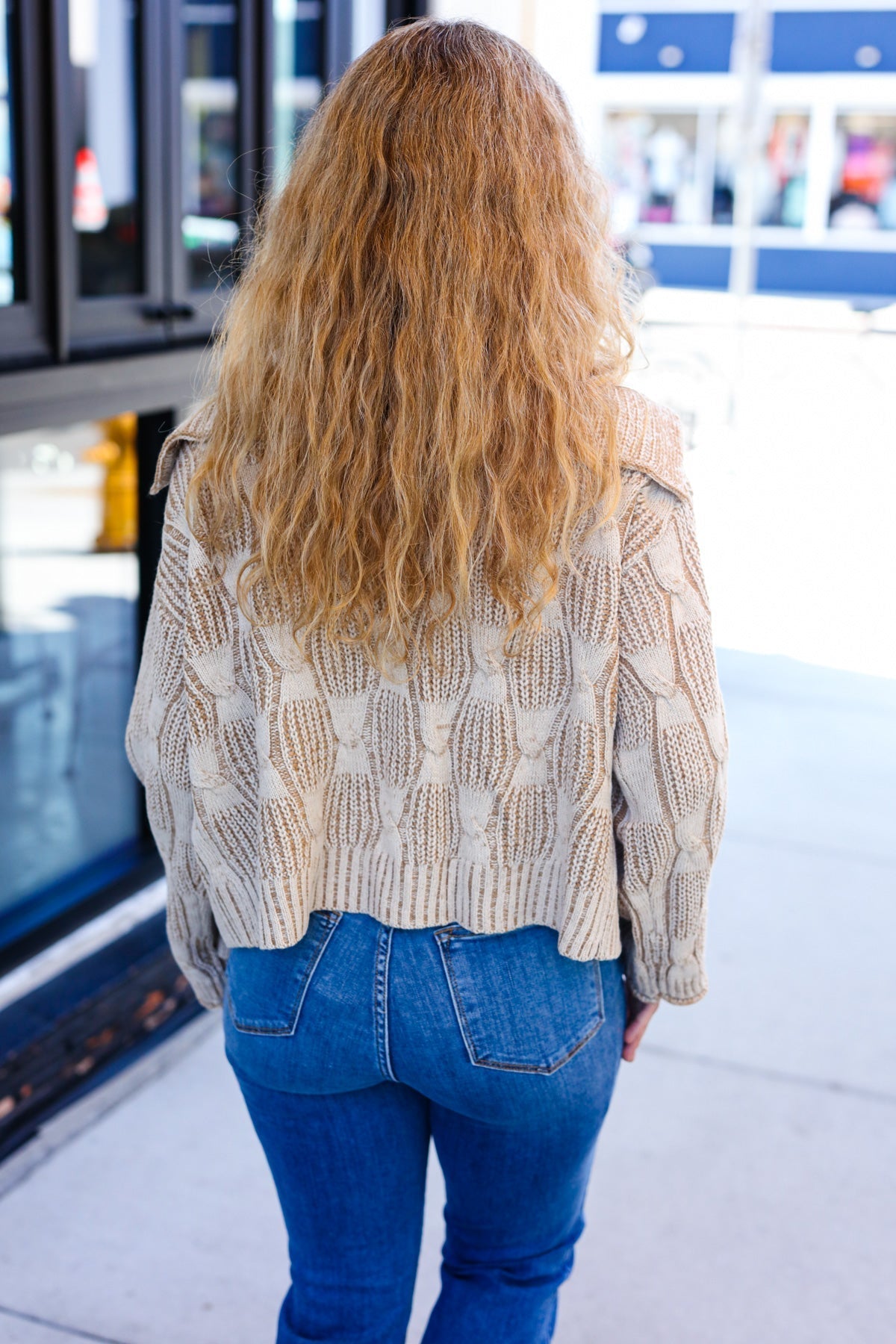 Odette | Autumn Vibes Taupe structured cable knit cardigan with collar